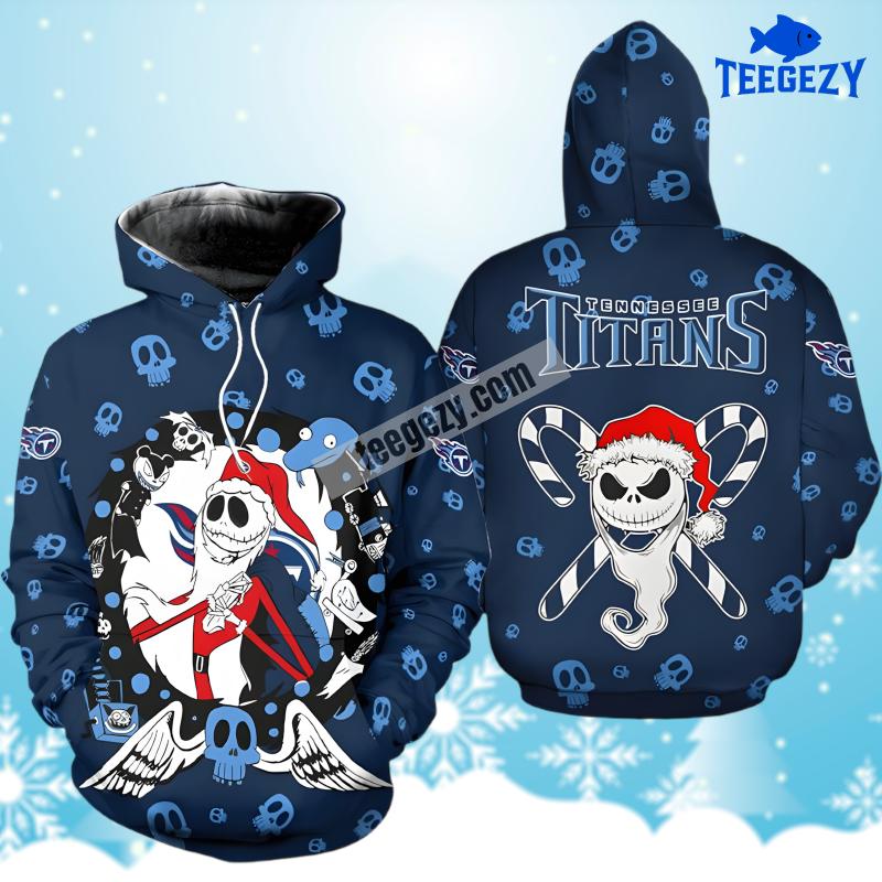 Christmas Tennessee Titans Santa Jack Skellington Blue Pattern 3D Hoodie Christmas Tennessee Titans Santa Jack Skellington Blue Pattern 3D Hoodie