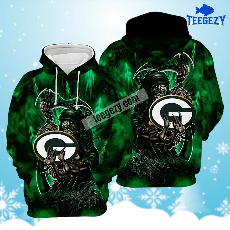Death Green Bay Packers Black Green Zip Up 3D Hoodie Death Green Bay Packers Black Green Zip Up 3D Hoodie