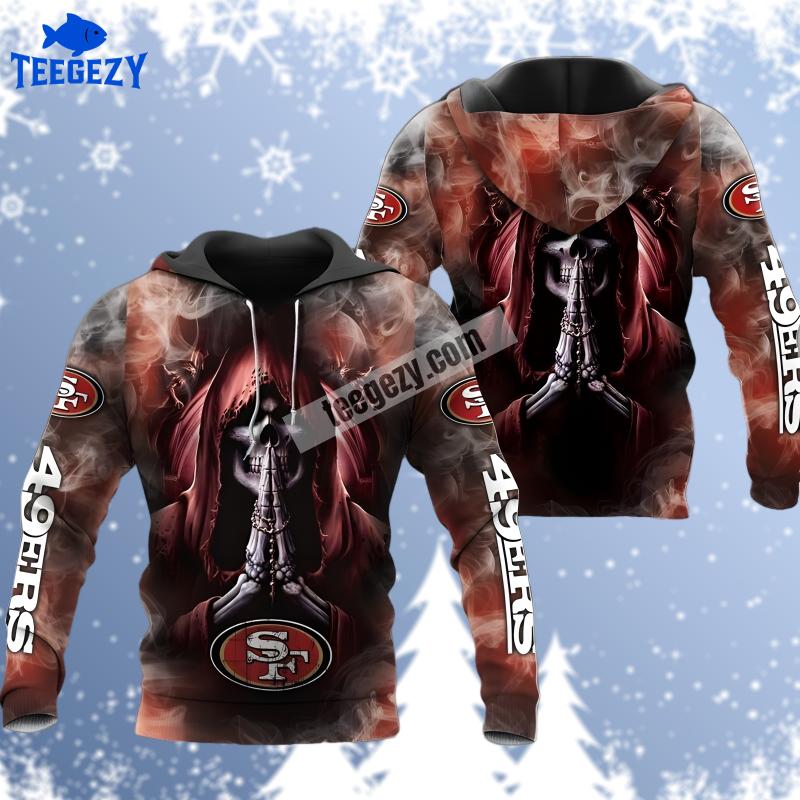 Death Smoke San Francisco 49Ers Womens 3D Hoodie Black Red