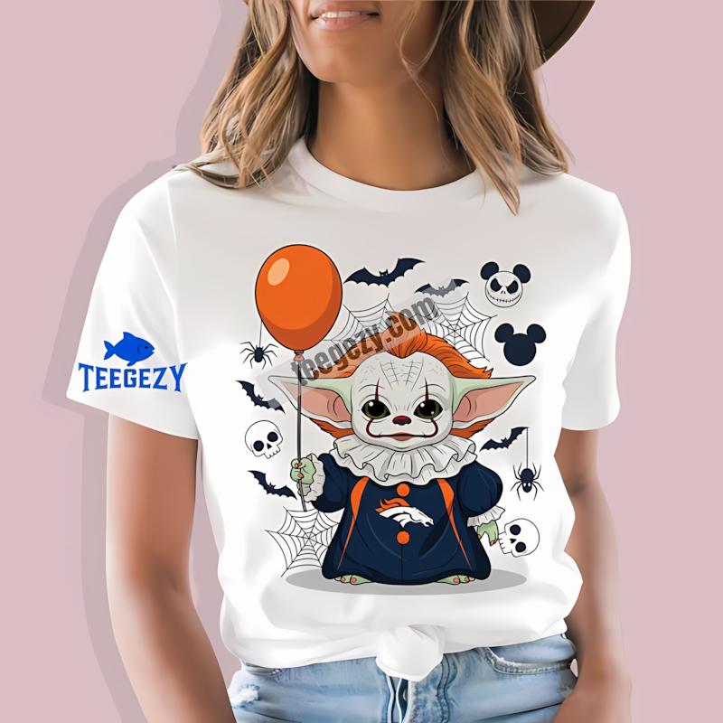Denver Broncos Baby Yoda Pennywise Halloween Graphic T-Shirt Denver Broncos Baby Yoda Pennywise Halloween Graphic T-Shirt