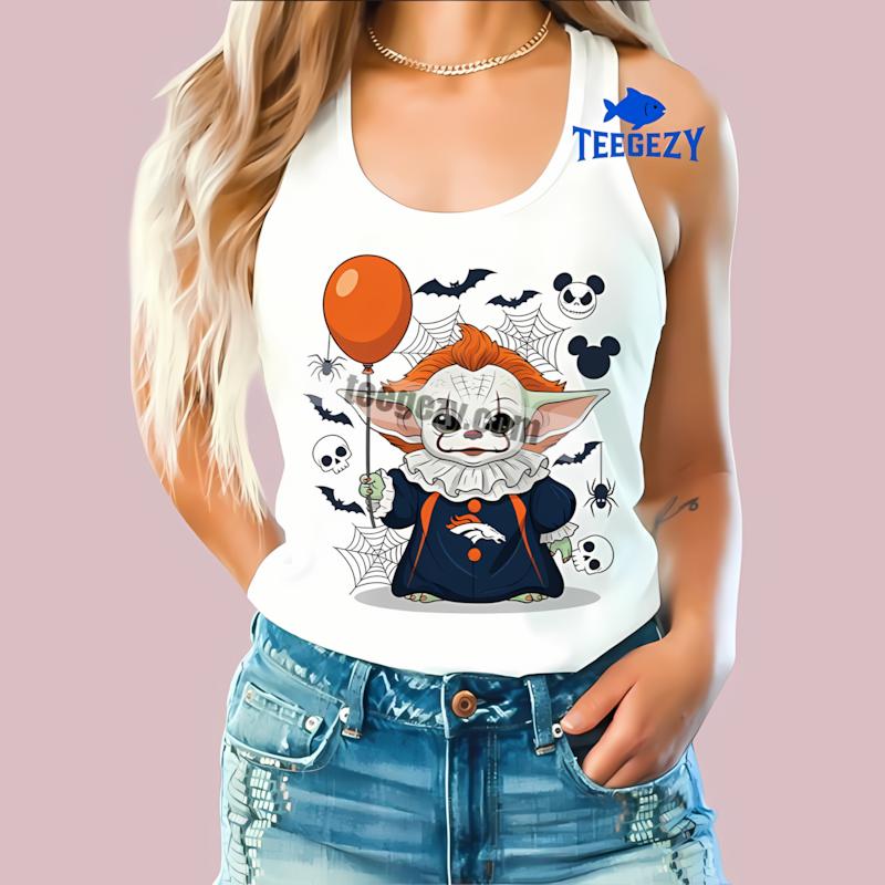 Denver Broncos Baby Yoda Pennywise Halloween Graphic Tanktop Denver Broncos Baby Yoda Pennywise Halloween Graphic Tanktop