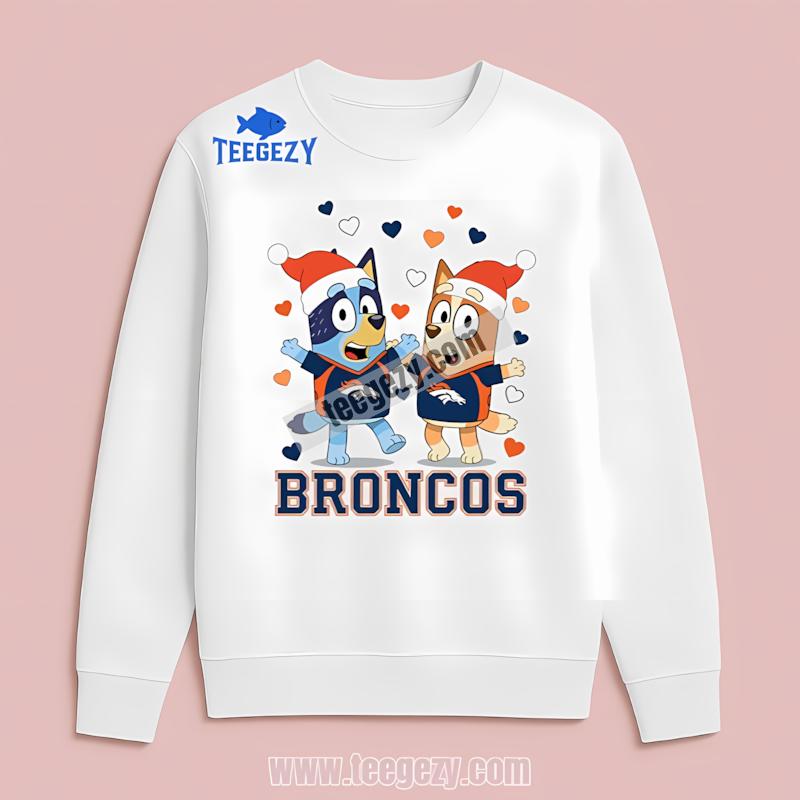 Denver Broncos Bluey And Bingo Christmas Dancing Custom Long Sleeve Denver Broncos Bluey And Bingo Christmas Dancing Custom Long Sleeve