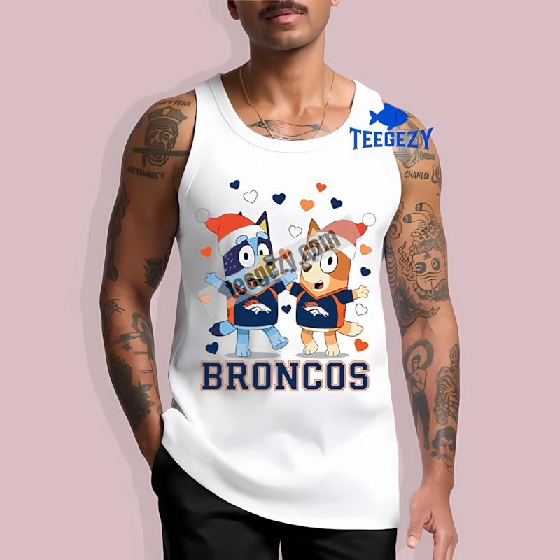 Denver Broncos Bluey And Bingo Christmas Dancing Custom Tanktop Denver Broncos Bluey And Bingo Christmas Dancing Custom Tanktop