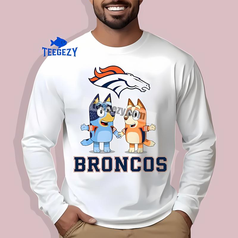 Denver Broncos Bluey And Bingo Holding Hands Soft Long Sleeve Denver Broncos Bluey And Bingo Holding Hands Soft Long Sleeve