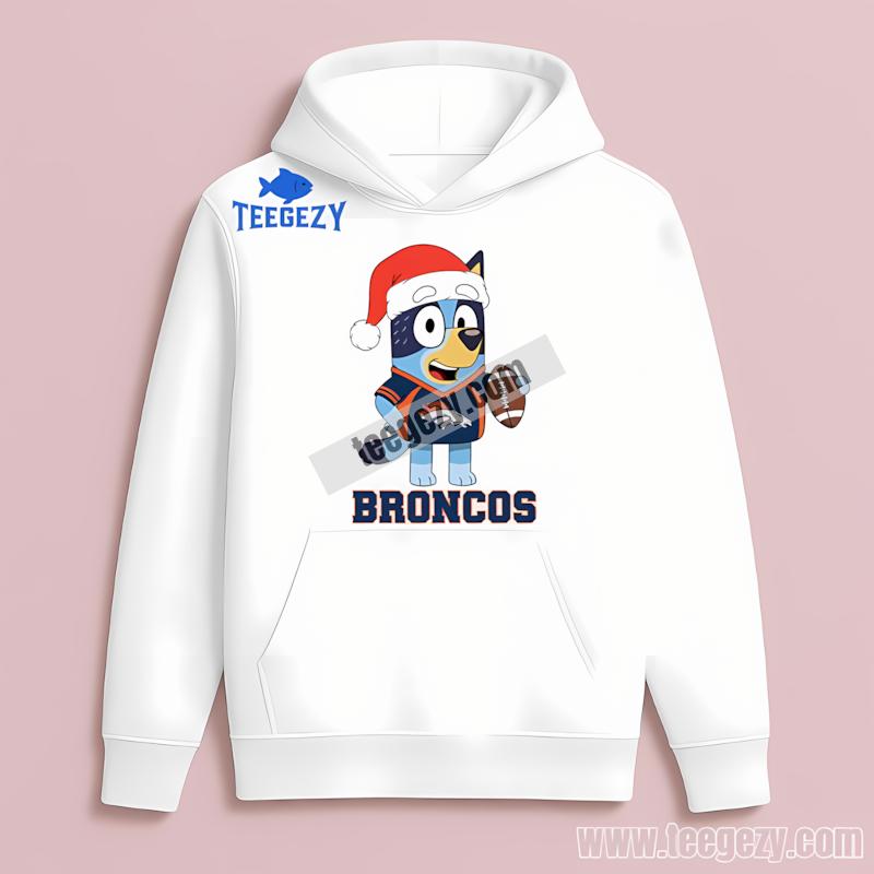 Denver Broncos Bluey Christmas Santa Hat Womens Hoodie Denver Broncos Bluey Christmas Santa Hat Womens Hoodie