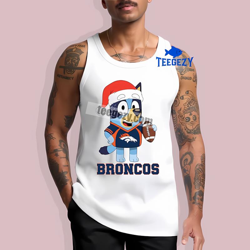 Denver Broncos Bluey Christmas Santa Hat Womens Tanktop Denver Broncos Bluey Christmas Santa Hat Womens Tanktop