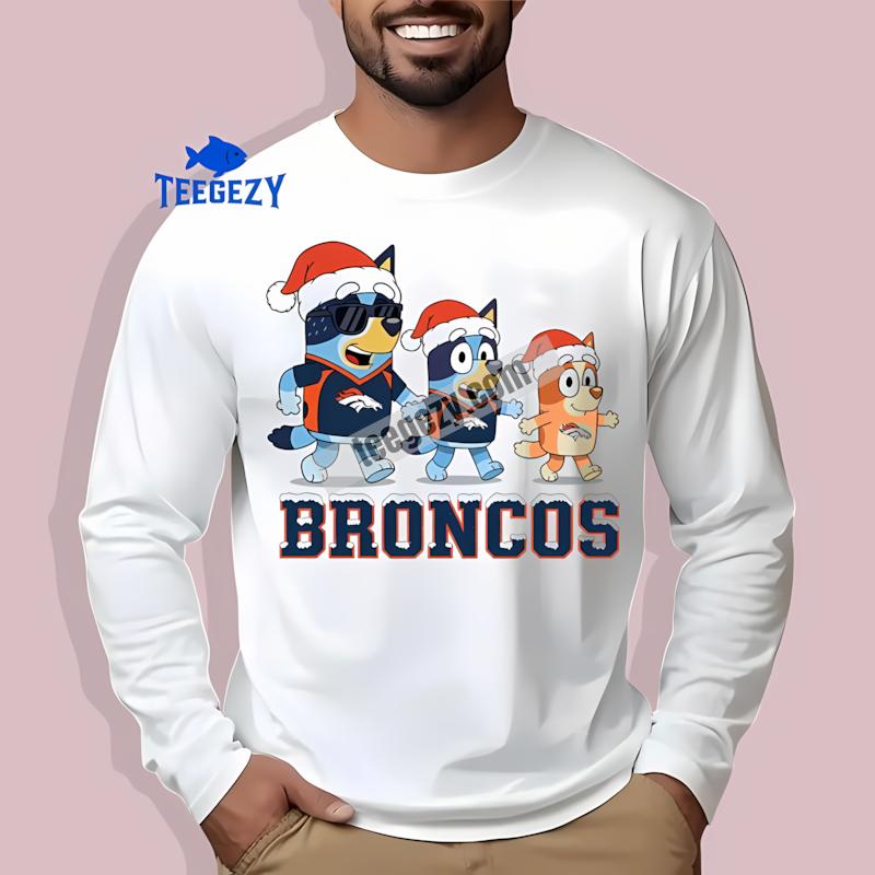 Denver Broncos Bluey Family Santa Hat Christmas Parade Long Sleeve Denver Broncos Bluey Family Santa Hat Christmas Parade Long Sleeve