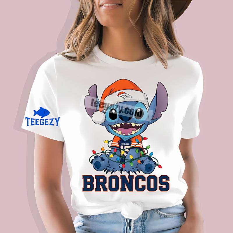 Denver Broncos Christmas Stitch Lights Holiday T-Shirt Denver Broncos Christmas Stitch Lights Holiday T-Shirt