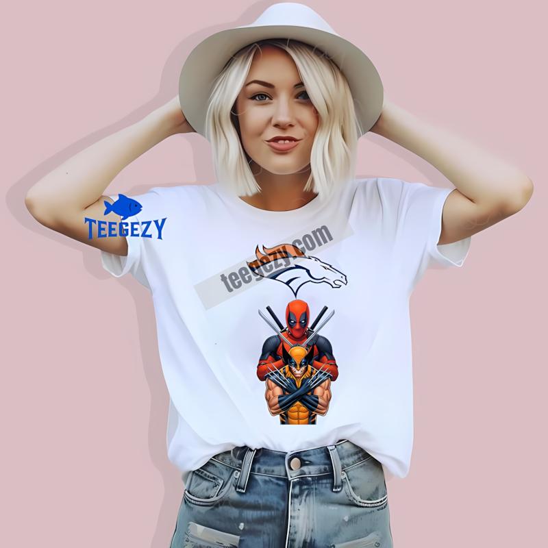 Denver Broncos Deadpool Wolverine Crossover Fan T-Shirt Denver Broncos Deadpool Wolverine Crossover Fan T-Shirt