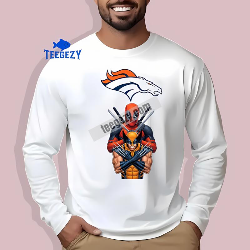 Denver Broncos Deadpool Wolverine Crossover Fan Long Sleeve Denver Broncos Deadpool Wolverine Crossover Fan Long Sleeve