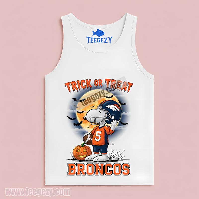 Denver Broncos Halloween Snoopy Trick Or Treat Statement Tanktop Denver Broncos Halloween Snoopy Trick Or Treat Statement Tanktop