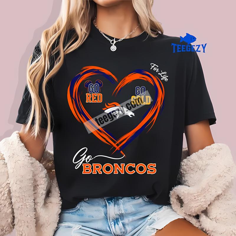 Denver Broncos Heart Go Red Go Gold Soft T-Shirt Denver Broncos Heart Go Red Go Gold Soft T-Shirt