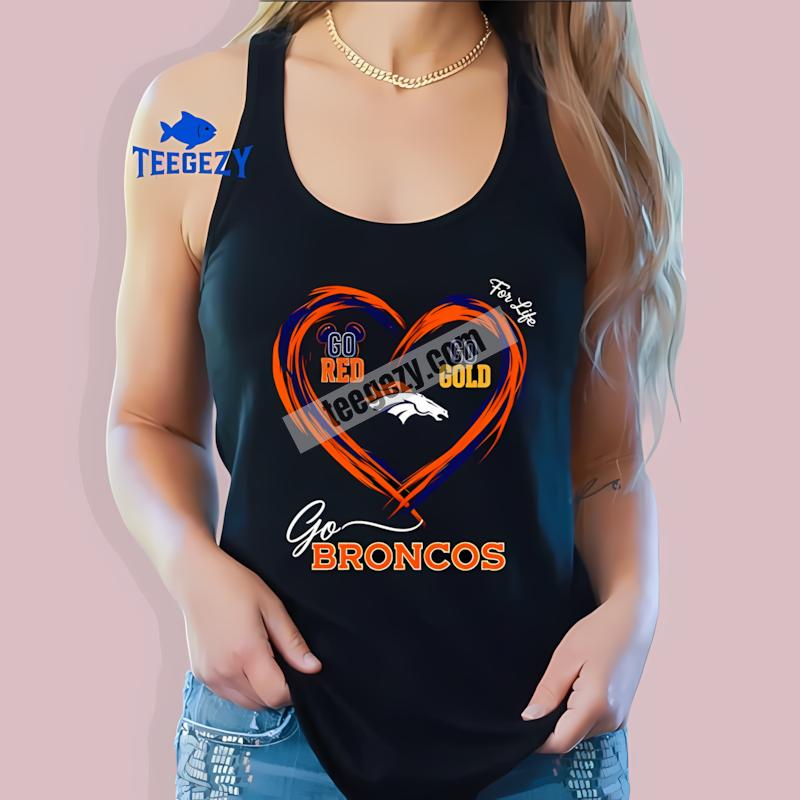 Denver Broncos Heart Go Red Go Gold Soft Tanktop Denver Broncos Heart Go Red Go Gold Soft Tanktop