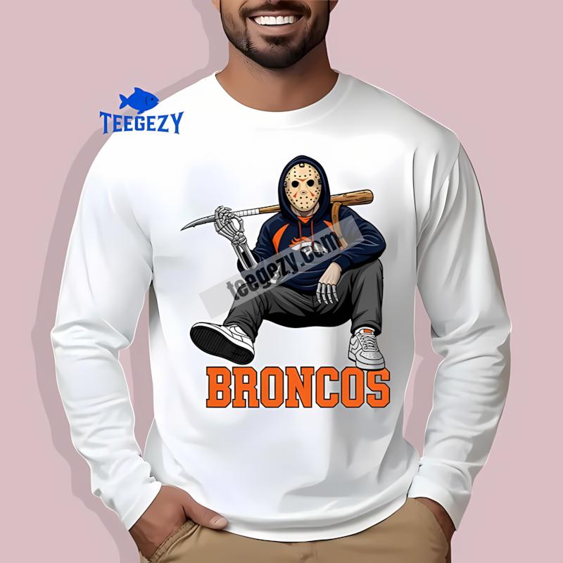 Denver Broncos Jason Voorhees Street Halloween Mens Long Sleeve Denver Broncos Jason Voorhees Street Halloween Mens Long Sleeve