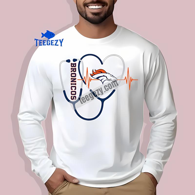 Denver Broncos Nurse Heartbeat Statement Long Sleeve Denver Broncos Nurse Heartbeat Statement Long Sleeve