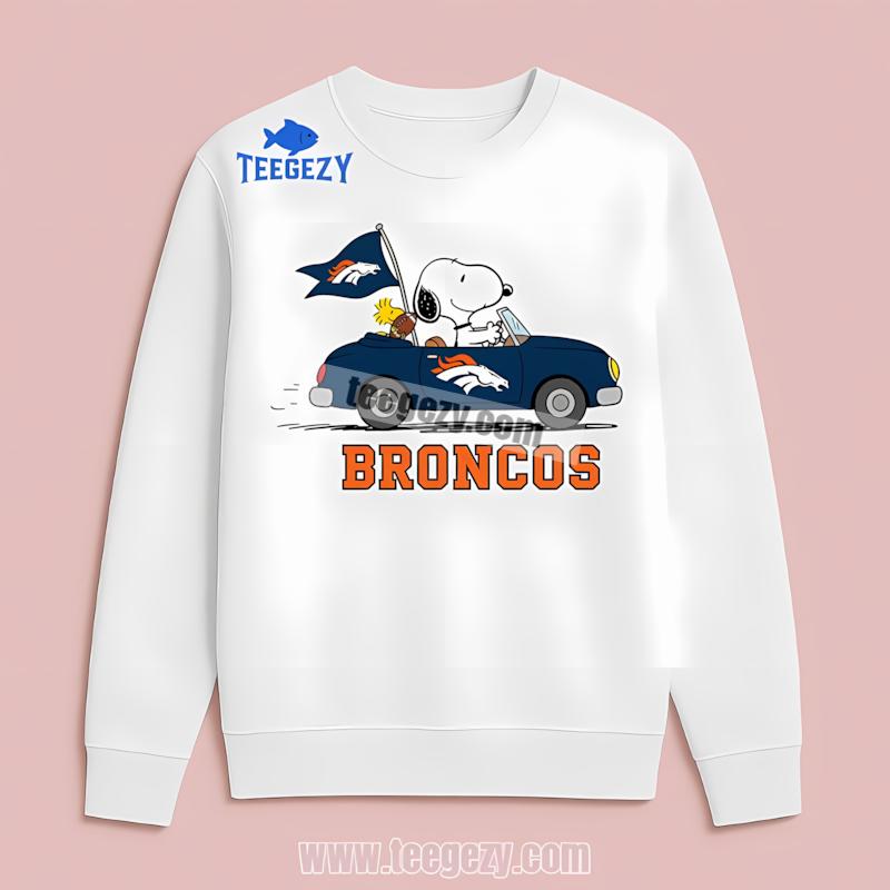 Denver Broncos Snoopy Driving Car Statement Long Sleeve Denver Broncos Snoopy Driving Car Statement Long Sleeve