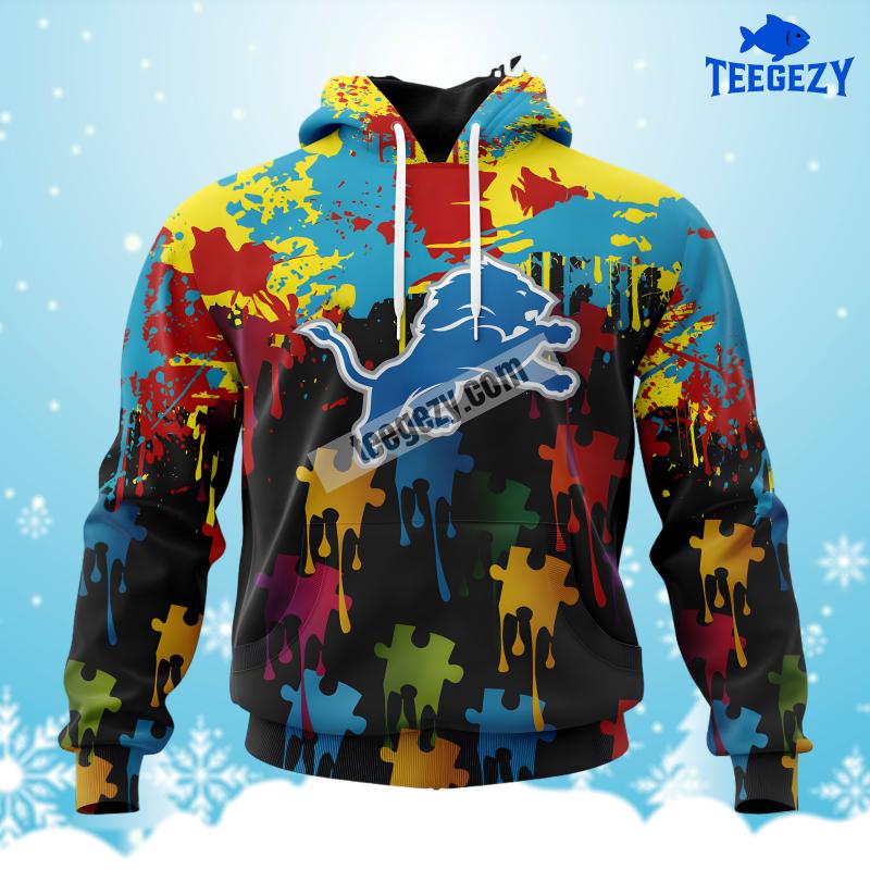 Detroit Lions Autism Awareness Black Blue Jacket 3D Hoodie Detroit Lions Autism Awareness Black Blue Jacket 3D Hoodie