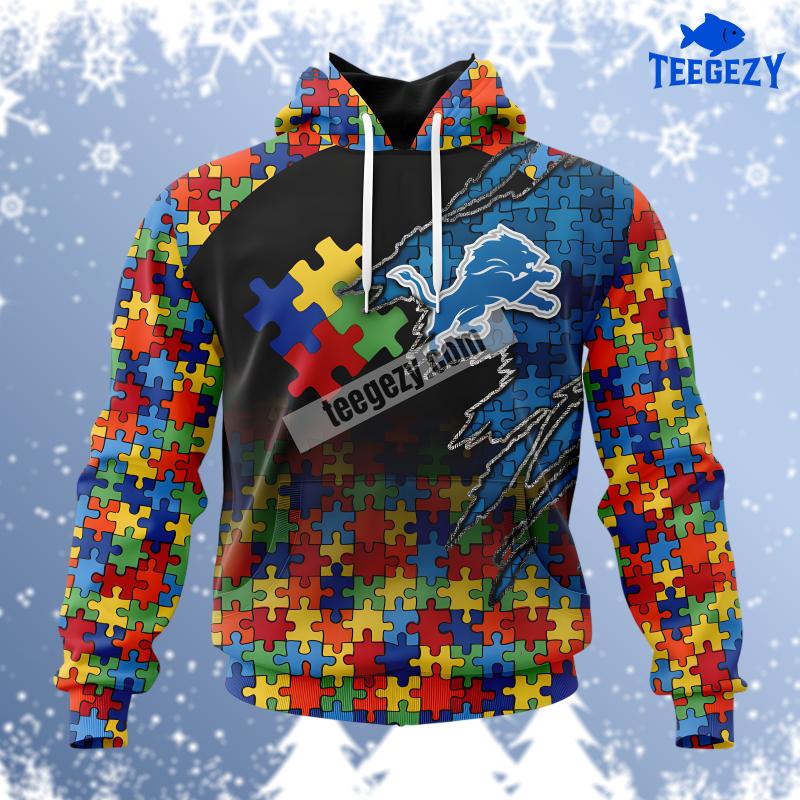 Detroit Lions Autism Awareness Black Printed 3D Hoodie Detroit Lions Autism Awareness Black Printed 3D Hoodie
