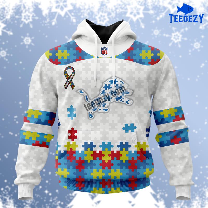 Detroit Lions Autism Awareness Puzzle Ribbon White Art 3D Hoodie Detroit Lions Autism Awareness Puzzle Ribbon White Art 3D Hoodie