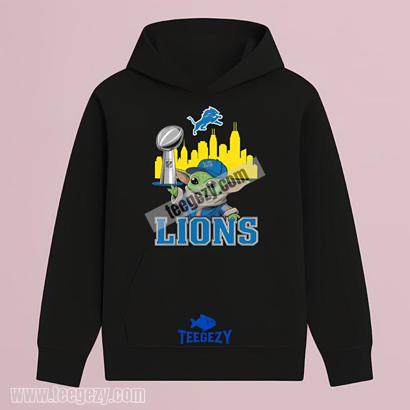 Detroit Lions Baby Yoda Holding Super Bowl Cup Custom Hoodie Detroit Lions Baby Yoda Holding Super Bowl Cup Custom Hoodie