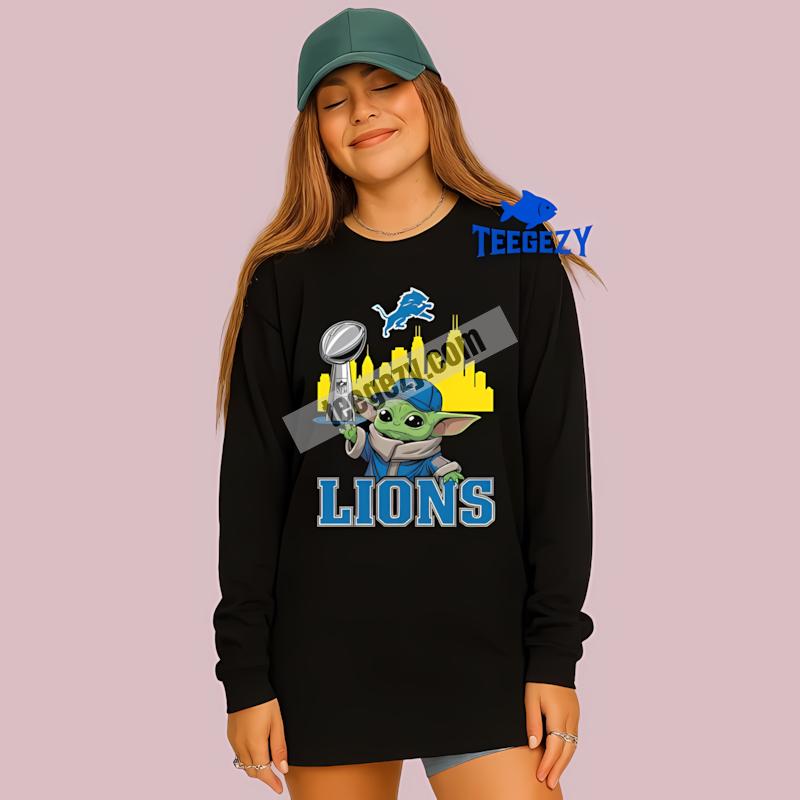 Detroit Lions Baby Yoda Holding Super Bowl Cup Custom Long Sleeve Detroit Lions Baby Yoda Holding Super Bowl Cup Custom Long Sleeve