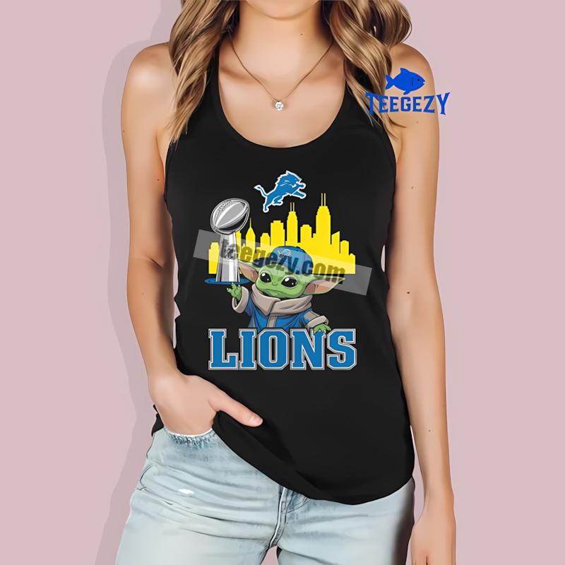 Detroit Lions Baby Yoda Holding Super Bowl Cup Custom Tanktop Detroit Lions Baby Yoda Holding Super Bowl Cup Custom Tanktop