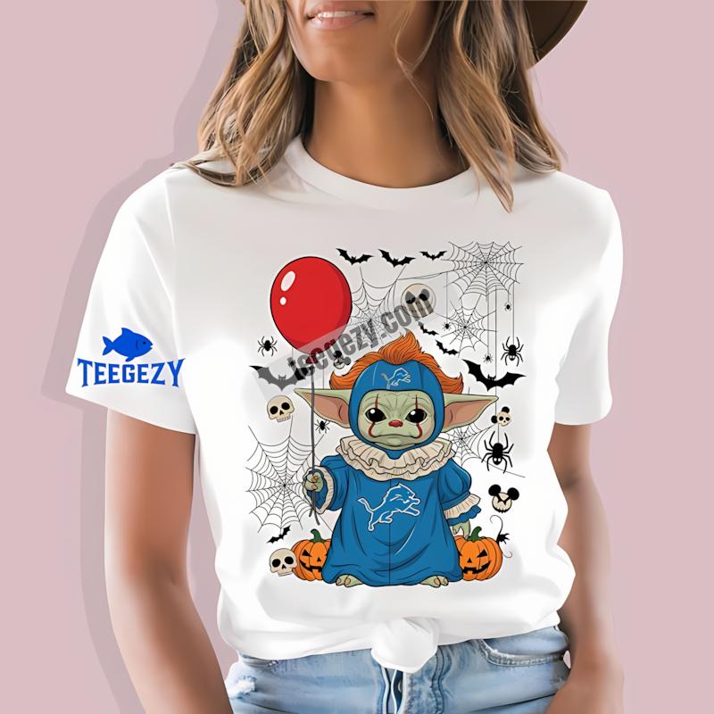 Detroit Lions Baby Yoda Pennywise Halloween Printed T-Shirt Detroit Lions Baby Yoda Pennywise Halloween Printed T-Shirt