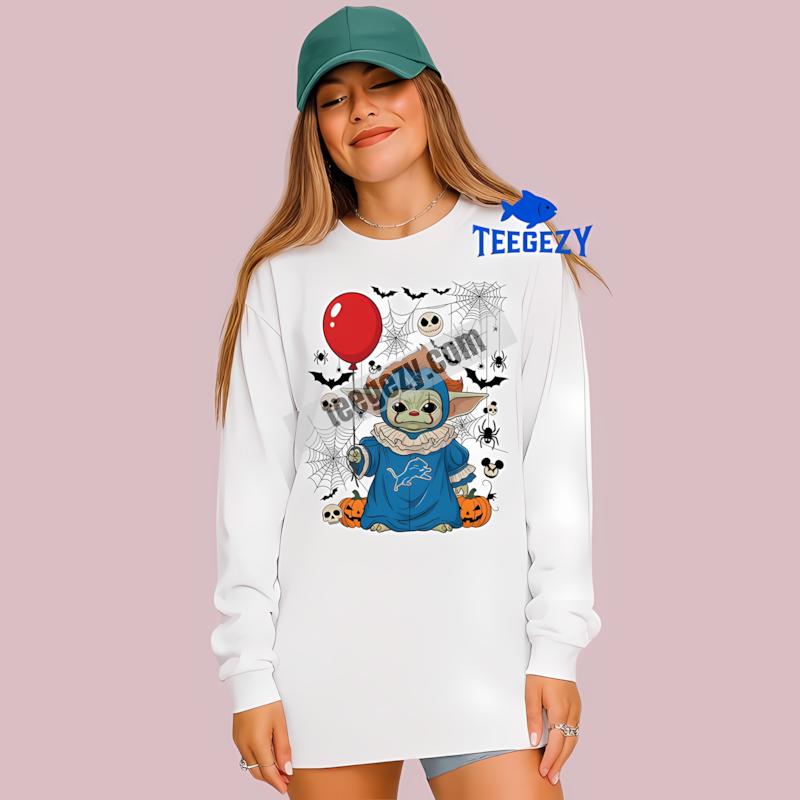 Detroit Lions Baby Yoda Pennywise Halloween Printed Long Sleeve Detroit Lions Baby Yoda Pennywise Halloween Printed Long Sleeve