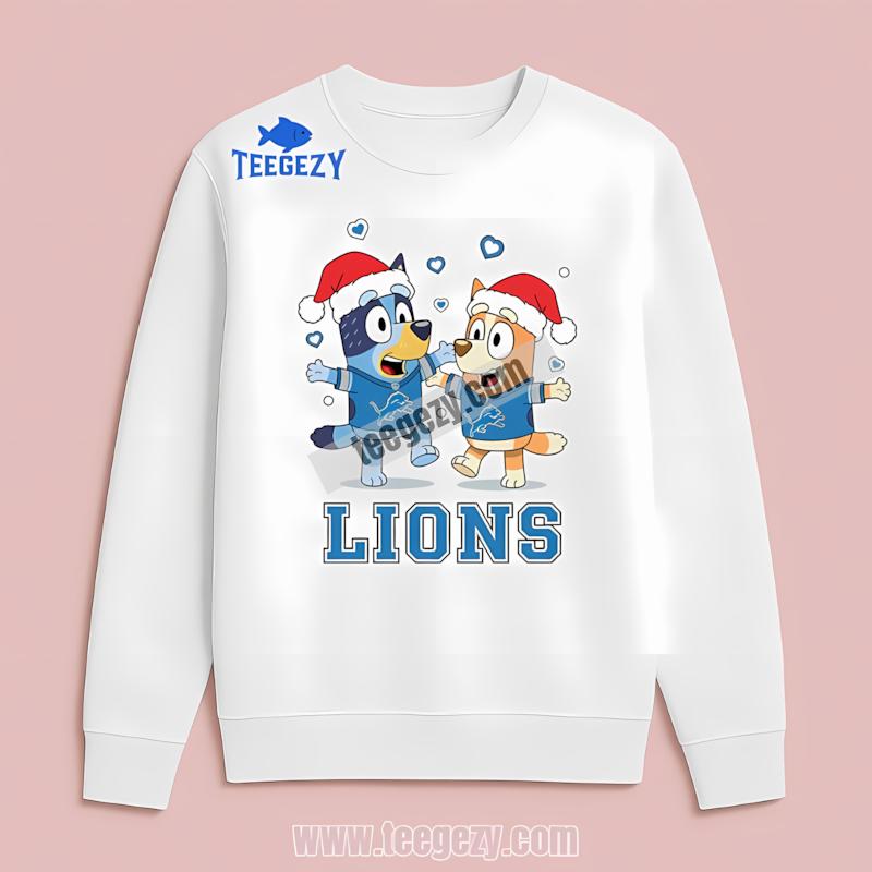Detroit Lions Bluey And Bingo Christmas Dancing Funny Long Sleeve Detroit Lions Bluey And Bingo Christmas Dancing Funny Long Sleeve