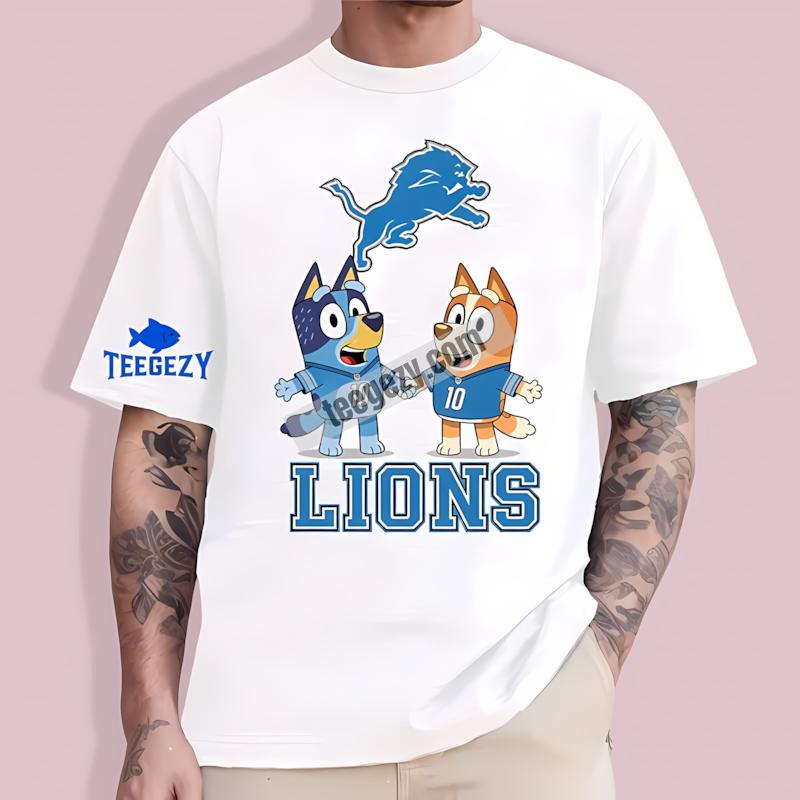 Detroit Lions Bluey And Bingo Holding Hands Dri Fit T-Shirt Detroit Lions Bluey And Bingo Holding Hands Dri Fit T-Shirt