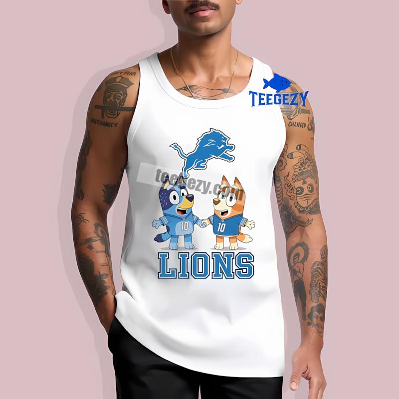 Detroit Lions Bluey And Bingo Holding Hands Dri Fit Tanktop Detroit Lions Bluey And Bingo Holding Hands Dri Fit Tanktop
