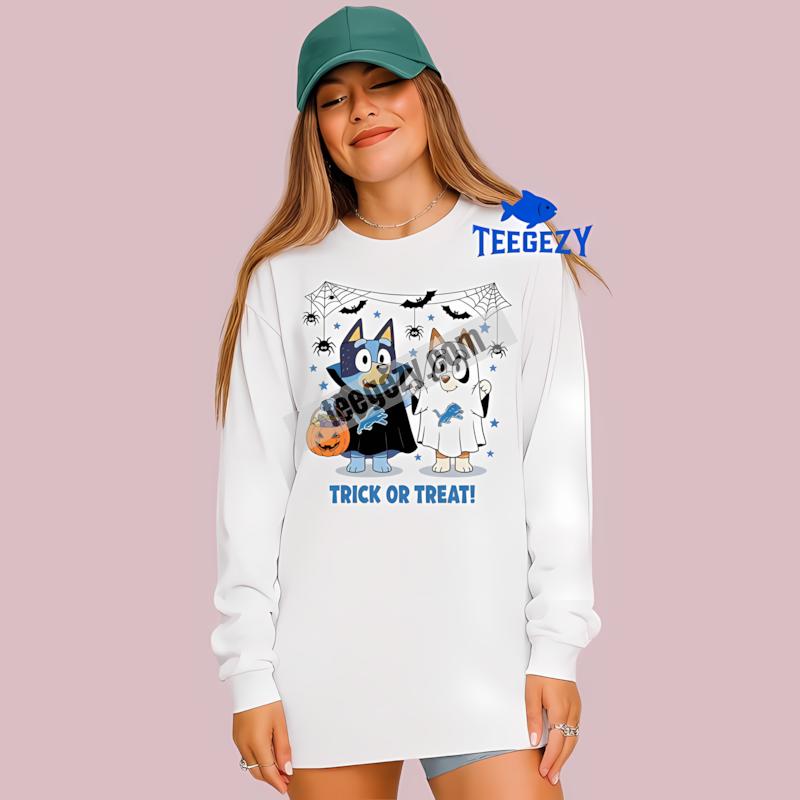 Detroit Lions Bluey Bingo Trick Or Treat Halloween Long Sleeve Detroit Lions Bluey Bingo Trick Or Treat Halloween Long Sleeve