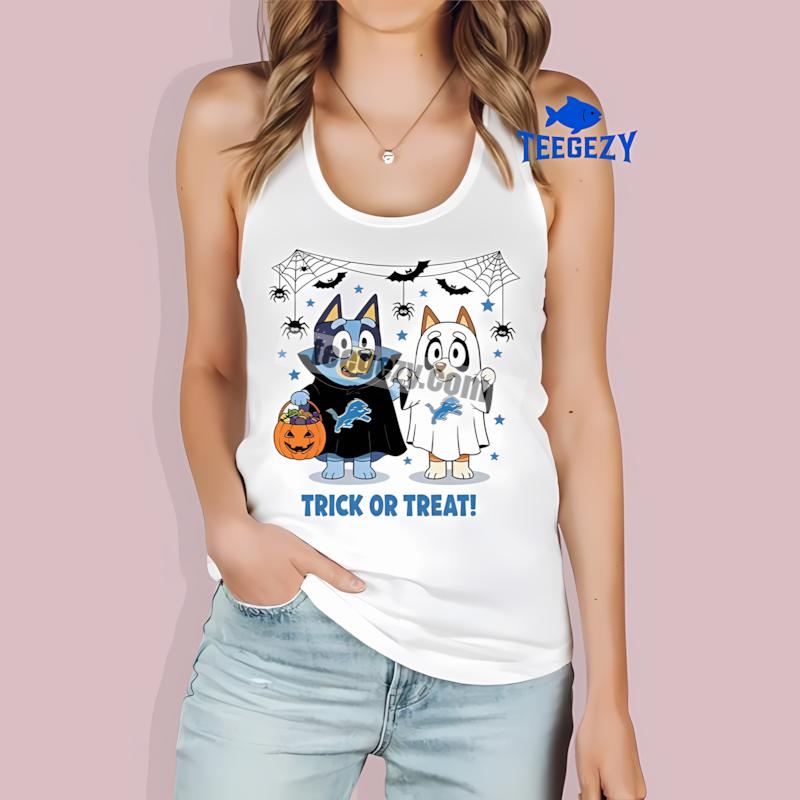 Detroit Lions Bluey Bingo Trick Or Treat Halloween Tanktop Detroit Lions Bluey Bingo Trick Or Treat Halloween Tanktop