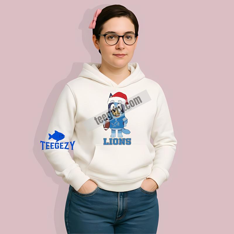 Detroit Lions Bluey Christmas Santa Hat Graphic Hoodie Detroit Lions Bluey Christmas Santa Hat Graphic Hoodie