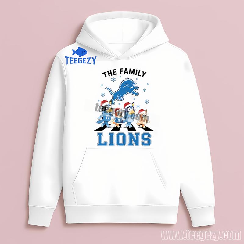 Detroit Lions Bluey Family Christmas Snowflake Hoodie Detroit Lions Bluey Family Christmas Snowflake Hoodie