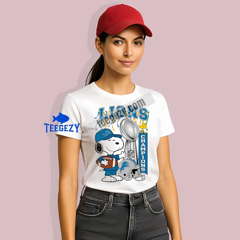 Detroit Lions Champions Snoopy Celebration Unisex T-Shirt Detroit Lions Champions Snoopy Celebration Unisex T-Shirt