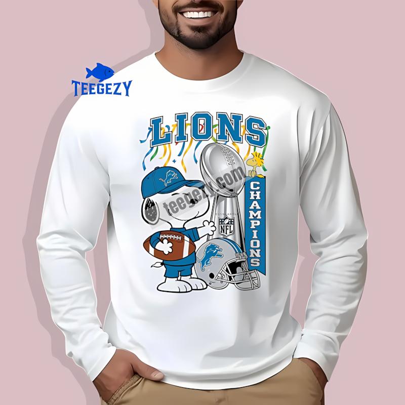 Detroit Lions Champions Snoopy Celebration Unisex Long Sleeve Detroit Lions Champions Snoopy Celebration Unisex Long Sleeve