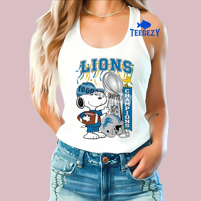 Detroit Lions Champions Snoopy Celebration Unisex Tanktop Detroit Lions Champions Snoopy Celebration Unisex Tanktop