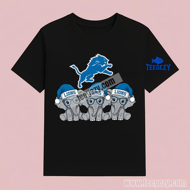 Detroit Lions Christmas Elephants Graphic T-Shirt Detroit Lions Christmas Elephants Graphic T-Shirt