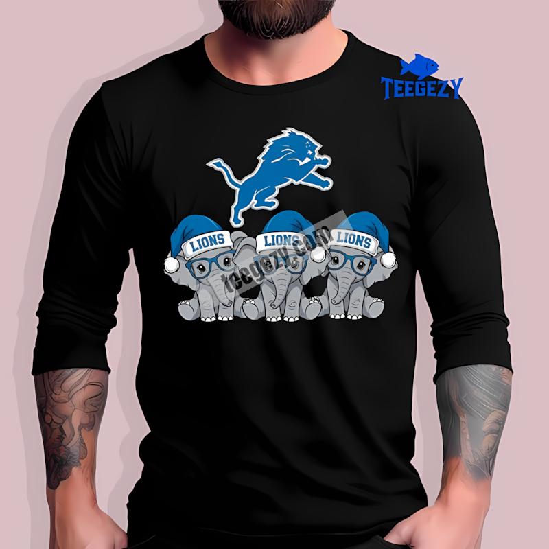 Detroit Lions Christmas Elephants Graphic Long Sleeve Detroit Lions Christmas Elephants Graphic Long Sleeve