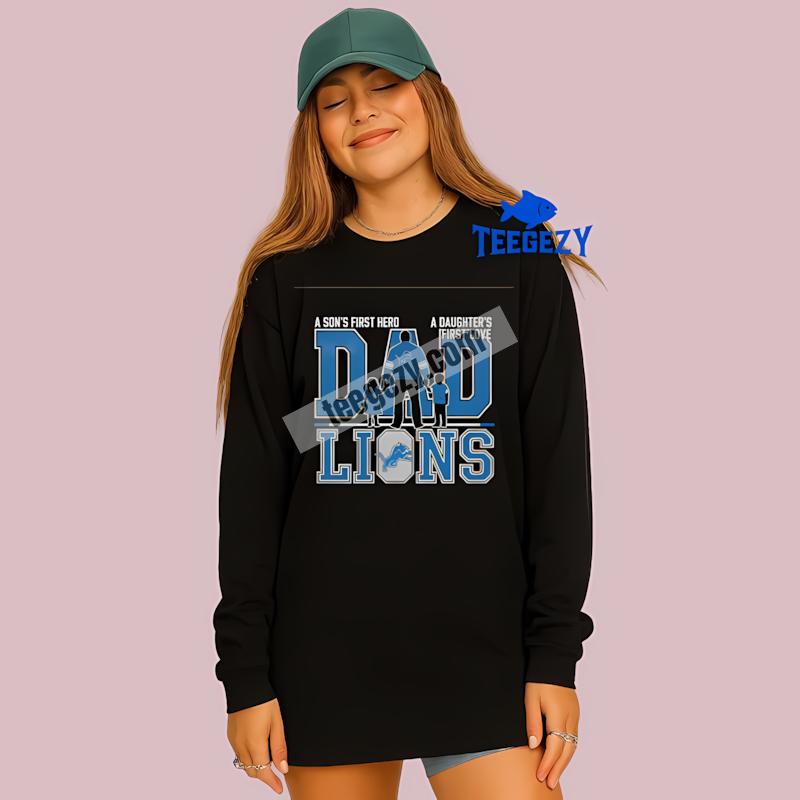 Detroit Lions Dad Fathers Day Sons Hero Daughters Love Mens Long Sleeve Detroit Lions Dad Fathers Day Sons Hero Daughters Love Mens Long Sleeve