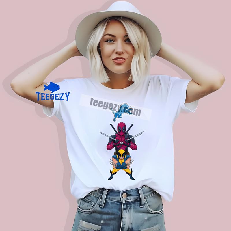 Detroit Lions Deadpool Wolverine Crossover T-Shirt Detroit Lions Deadpool Wolverine Crossover T-Shirt