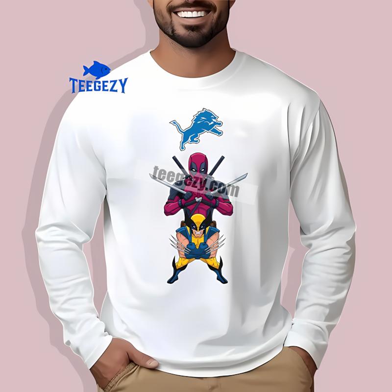 Detroit Lions Deadpool Wolverine Crossover Long Sleeve Detroit Lions Deadpool Wolverine Crossover Long Sleeve