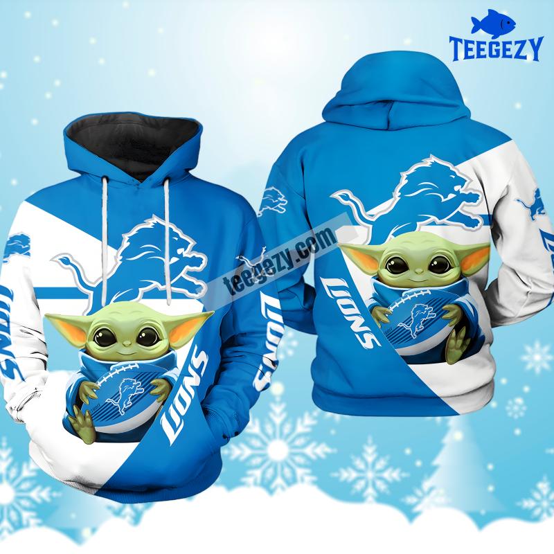 Detroit Lions Grogu Star Wars Blue White Design 3D Hoodie Detroit Lions Grogu Star Wars Blue White Design 3D Hoodie