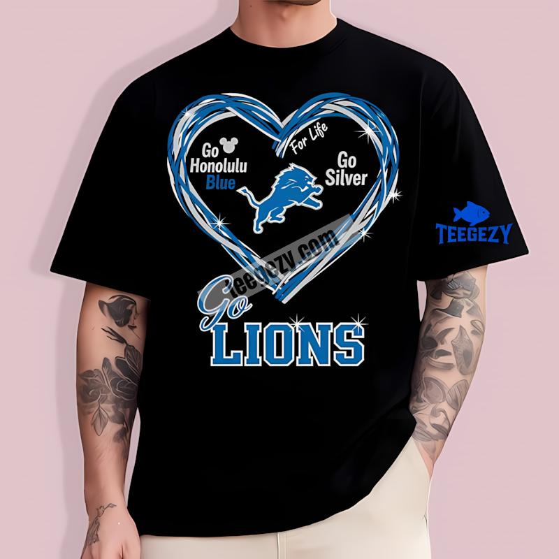 Detroit Lions Heart Go Honolulu Blue Go Silver Graphic T-Shirt Detroit Lions Heart Go Honolulu Blue Go Silver Graphic T-Shirt