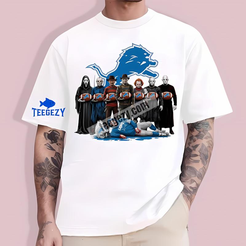 Detroit Lions Horror Movie Characters Halloween Adults T-Shirt Detroit Lions Horror Movie Characters Halloween Adults T-Shirt
