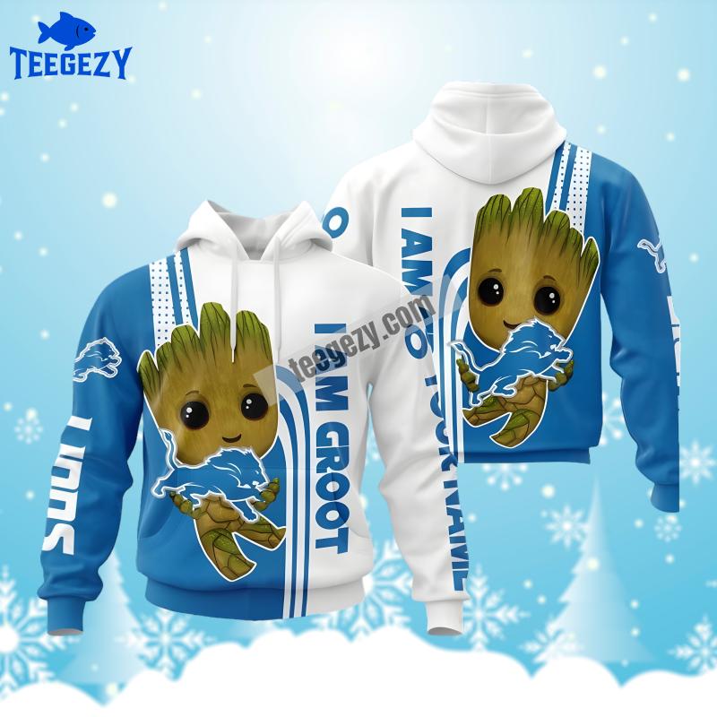 Detroit Lions I Am Groot Blue White Jacket 3D Hoodie Detroit Lions I Am Groot Blue White Jacket 3D Hoodie