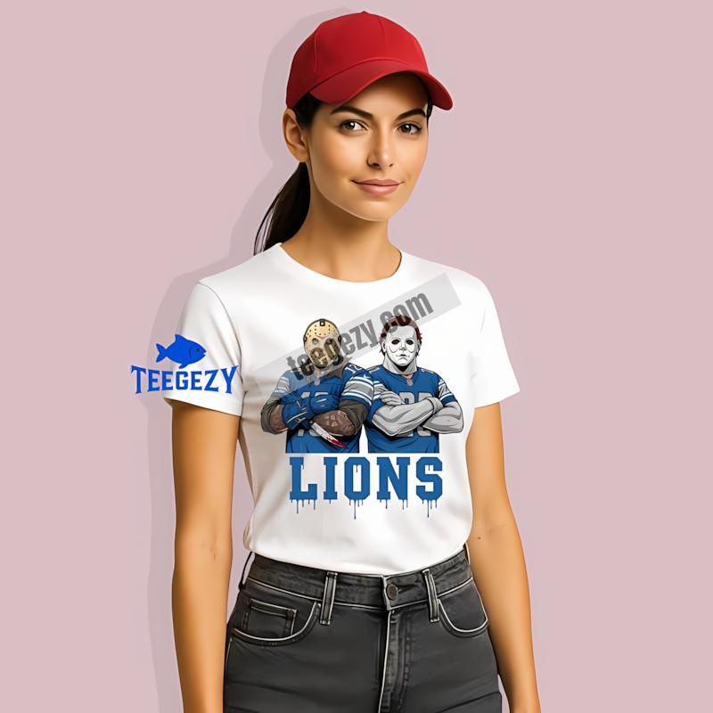 Detroit Lions Jason Voorhees Michael Myers Horror Adults T-Shirt Detroit Lions Jason Voorhees Michael Myers Horror Adults T-Shirt