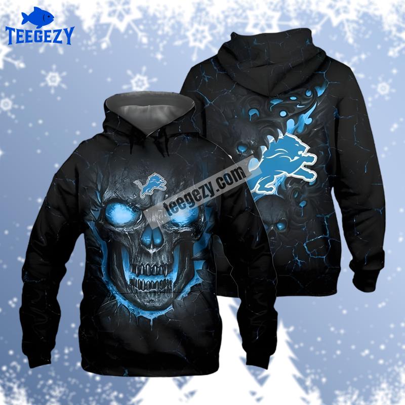 Detroit Lions Lava Skull Blue Black Pullover 3D Hoodie Detroit Lions Lava Skull Blue Black Pullover 3D Hoodie