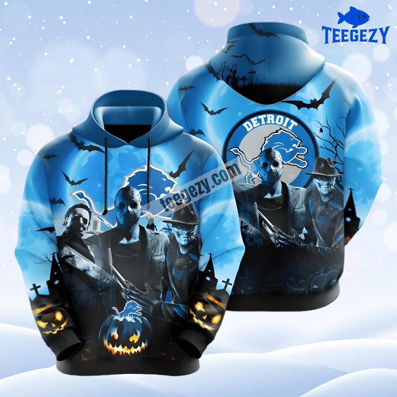 Detroit Lions Michael Myers Jason Voorhees Black Blue Art 3D Hoodie Detroit Lions Michael Myers Jason Voorhees Black Blue Art 3D Hoodie